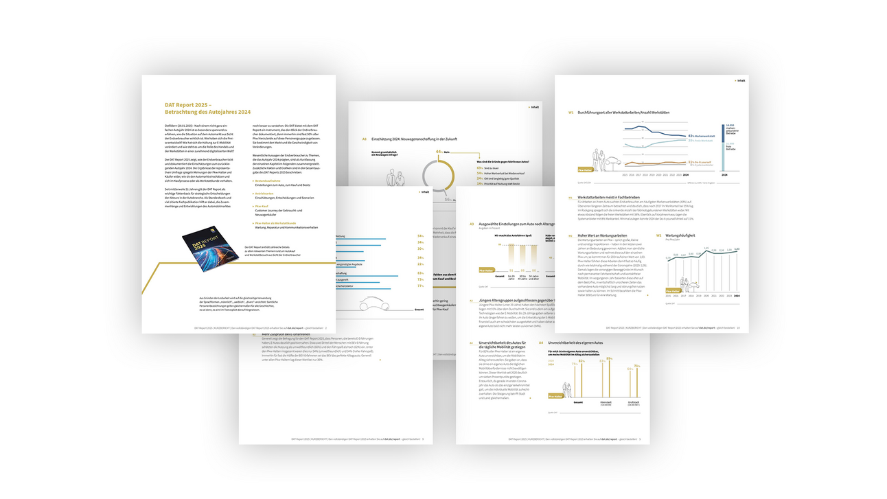 Mockup: Blick in die Innenseiten des Kurzberichts DAT Report 2025