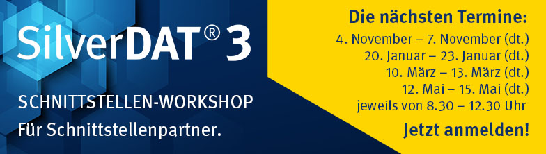 Termine für DAT Schnittstellen-Workshops 2024: 4.11. – 7.11.2024, 20.01. - 23.01.2025, 10.03. - 13.03.2025, 12.05. - 15.05.2025